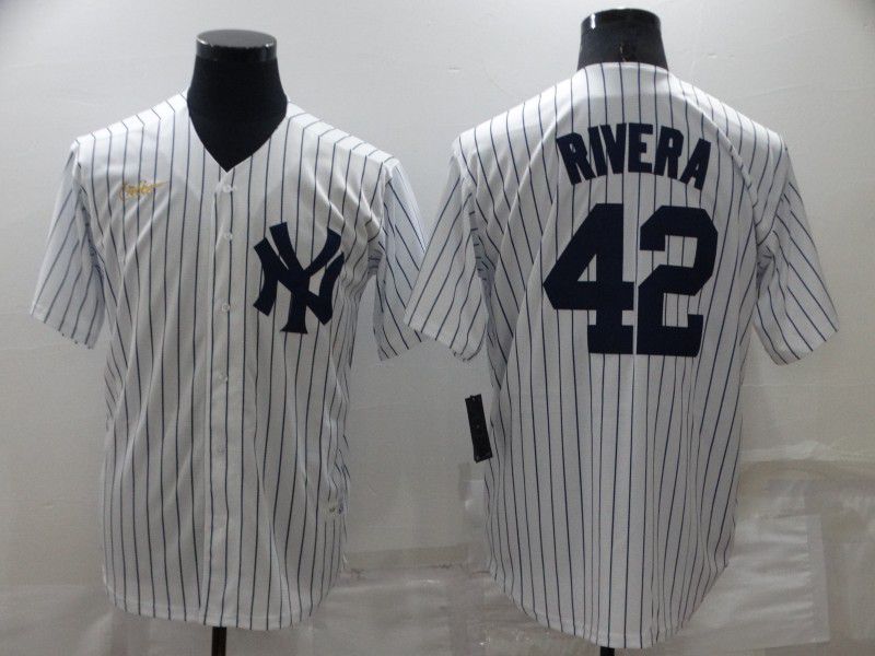 Men New York Yankees 42 Rivera White Strip Throwback Game 2022 Nike MLB Jersey